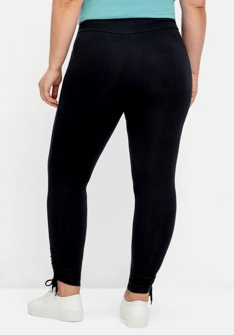 Sheego Leggings Mit Breitem Bund Und Raffung Am Saum - Schwarz Sheego