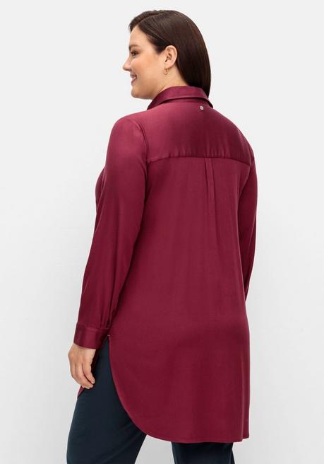 Sheego Leicht Glänzende Longbluse Mit Gerundetem Saum - Weinrot Sheego