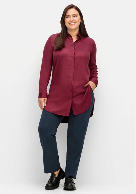 Sheego Leicht Glänzende Longbluse Mit Gerundetem Saum - Weinrot Sheego