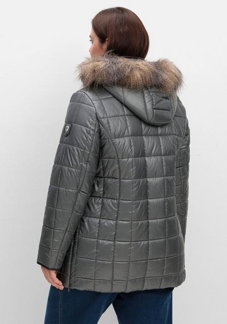 Sheego Leicht Glänzende Steppjacke Mit Kunstfell-Kapuze - Grau Sheego