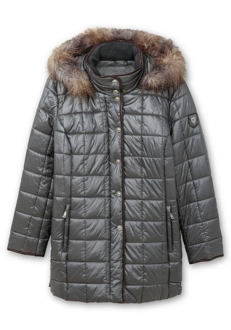 Sheego Leicht Glänzende Steppjacke Mit Kunstfell-Kapuze - Grau Sheego
