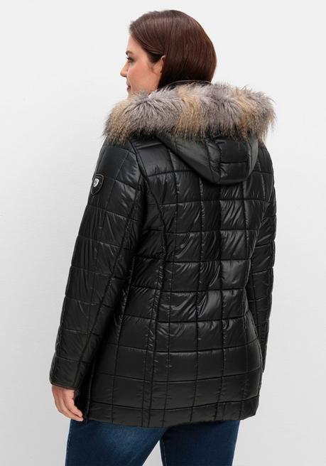 Sheego Leicht Glänzende Steppjacke Mit Kunstfell-Kapuze - Schwarz Sheego