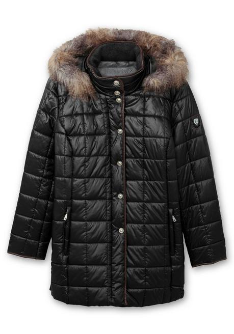 Sheego Leicht Glänzende Steppjacke Mit Kunstfell-Kapuze - Schwarz Sheego