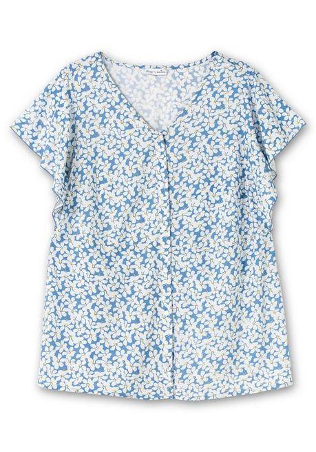 Sheego By Joe Browns Leicht Taillierte Bluse Mit Kurzen Volantärmeln - Blau Gemustert Sheego