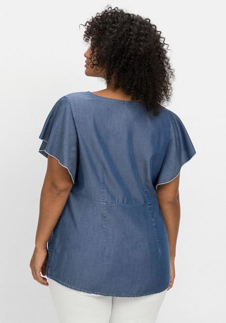 Sheego By Joe Browns Leicht Taillierte Bluse Mit Kurzen Volantärmeln - Blue Denim Sheego
