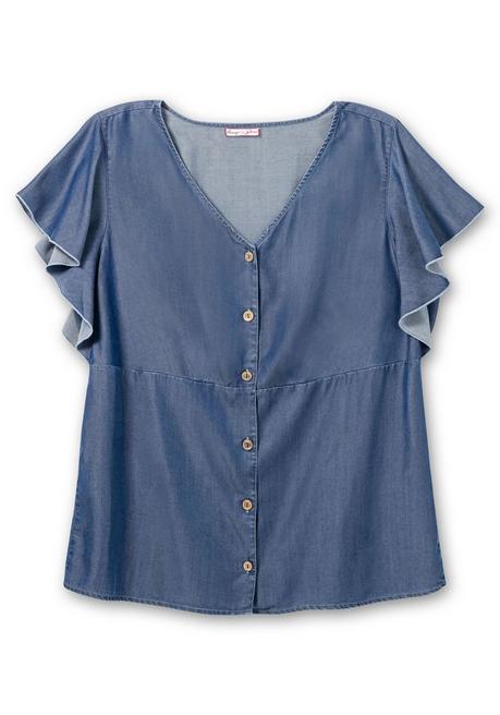 Sheego By Joe Browns Leicht Taillierte Bluse Mit Kurzen Volantärmeln - Blue Denim Sheego