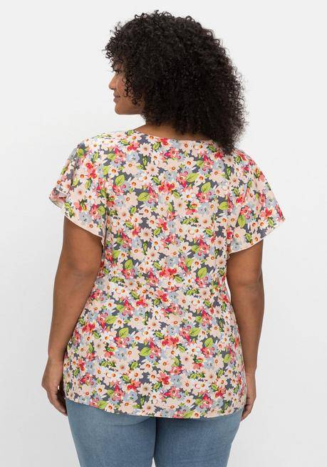 Sheego By Joe Browns Leicht Taillierte Bluse Mit Kurzen Volantärmeln - Rosé Gemustert Sheego