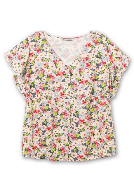 Sheego By Joe Browns Leicht Taillierte Bluse Mit Kurzen Volantärmeln - Rosé Gemustert Sheego