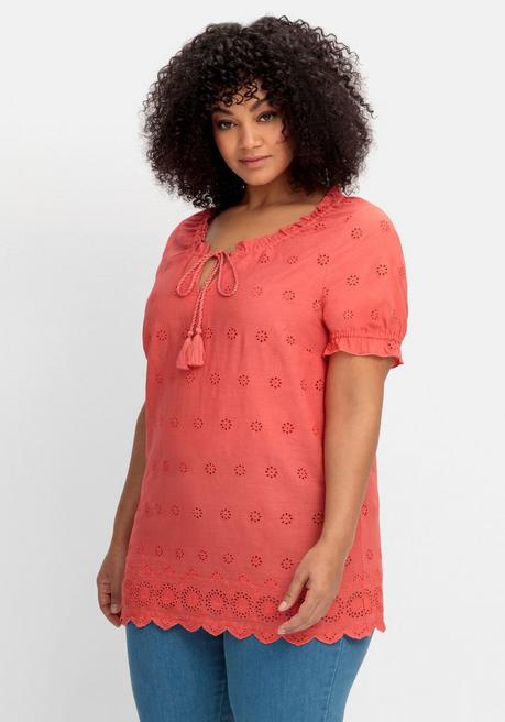 Sheego By Joe Browns Leicht Transparente Tunika Mit Lochstickerei - Koralle Sheego