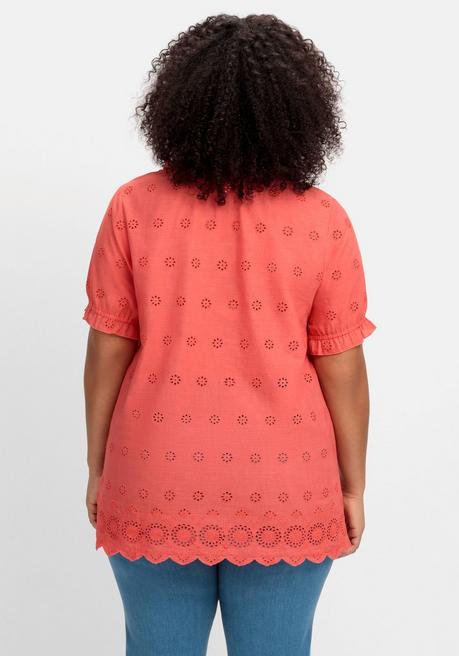 Sheego By Joe Browns Leicht Transparente Tunika Mit Lochstickerei - Koralle Sheego