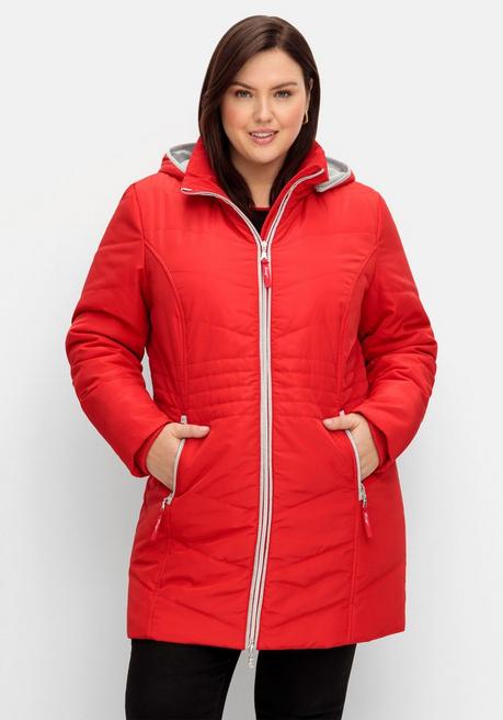 sheego Leicht wattierte Kapuzensteppjacke mit Kontrastdetails - mohnrot sheego
