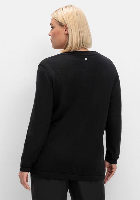 Sheego Leichte Feinstrickjacke Mit 1-Knopf-Verschluss - Schwarz Sheego