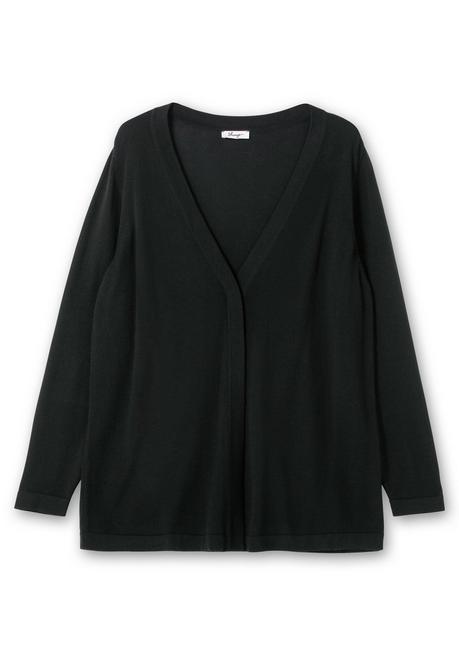 Sheego Leichte Feinstrickjacke Mit 1-Knopf-Verschluss - Schwarz Sheego