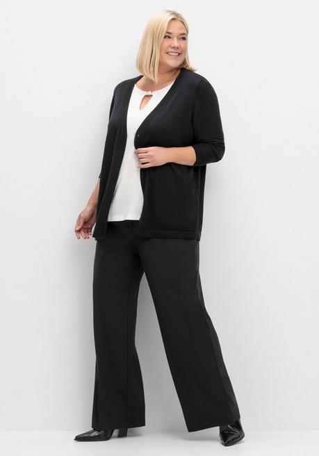 Sheego Leichte Feinstrickjacke Mit 1-Knopf-Verschluss - Schwarz Sheego