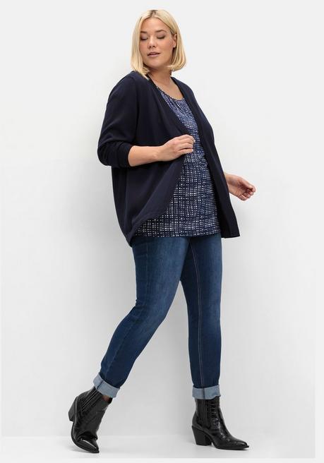 Sheego Leichte Feinstrickjacke Mit 1-Knopf-Verschluss - Tiefblau Sheego