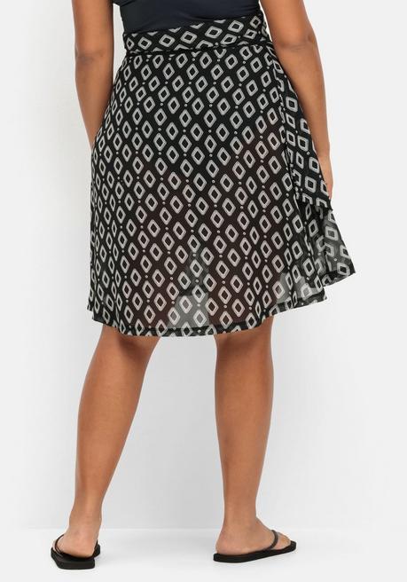 Sheego Leichter Chiffonrock In Wickeloptik - Schwarz Gemustert Sheego