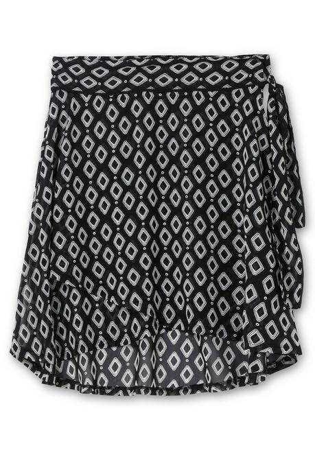 Sheego Leichter Chiffonrock In Wickeloptik - Schwarz Gemustert Sheego