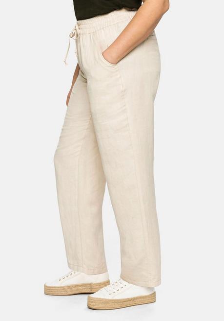 Sheego Leinenhose Mit Elastischem Bund Und Bindeband - Natur Sheego