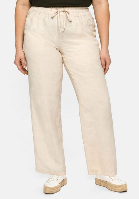 Sheego Leinenhose Mit Elastischem Bund Und Bindeband - Natur Sheego