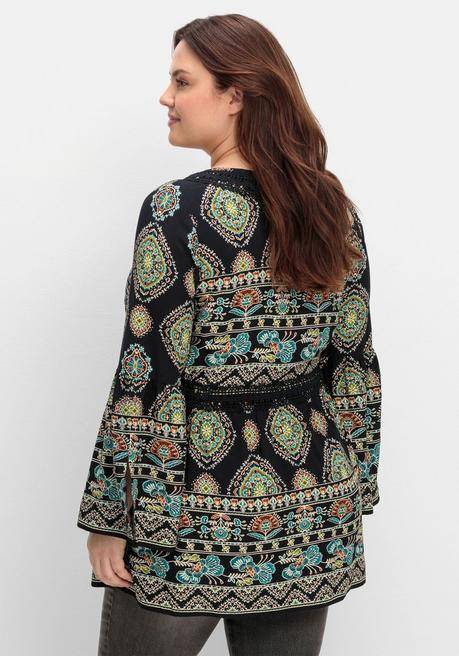 Sheego By Joe Browns Longbluse Im Ethno-Stil, Mit Crochet-Spitze - Schwarz Gemustert Sheego