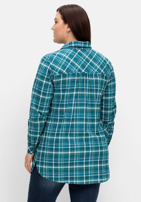 Sheego Longbluse In Crinkle-Qualität, Mit Fischgrät-Karos - Dunkelpetrol Kariert Sheego