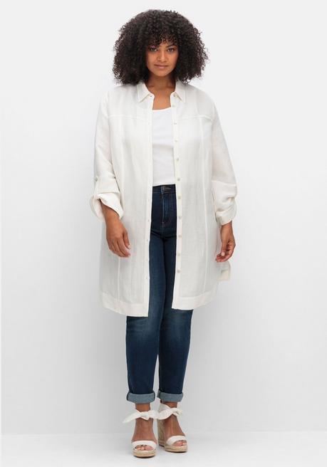 Sheego Longbluse In Leinenoptik, Mit Gummizug Hinten - Offwhite Sheego