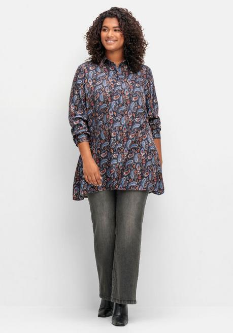 Sheego Longbluse In Zipfelform, Mit Paisleymuster - Nachtblau Gemustert Sheego