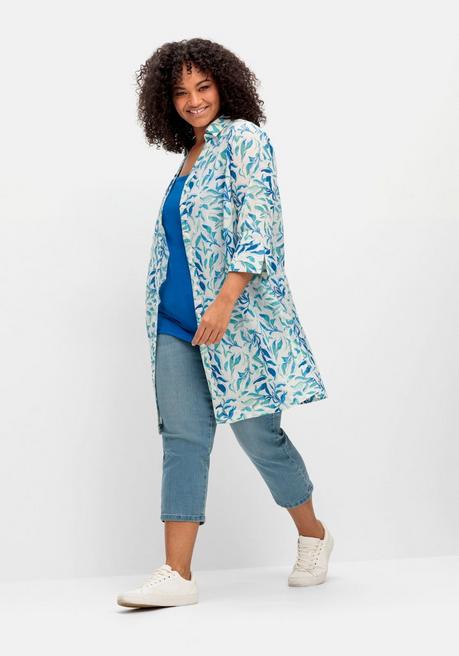 Sheego Longbluse Mit Blätterdruck Und 3/4-Ärmeln - Weiß Gemustert Sheego