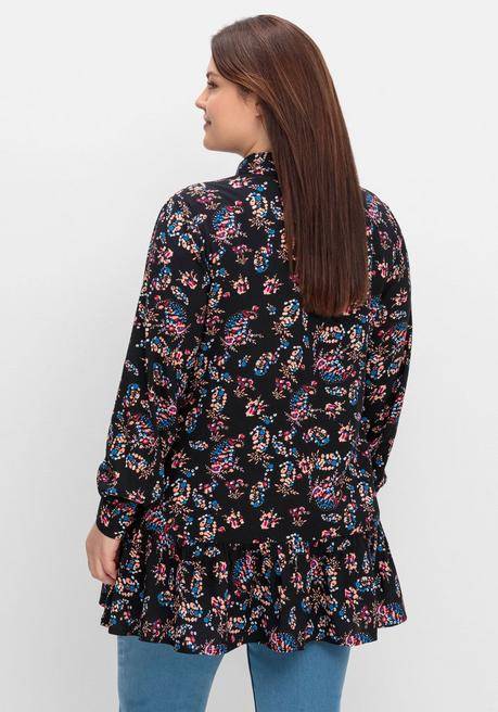 Sheego By Joe Browns Longbluse Mit Blumenprint Und Volant Am Saum - Schwarz Gemustert Sheego