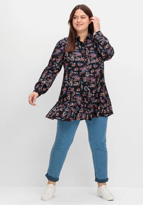 Sheego By Joe Browns Longbluse Mit Blumenprint Und Volant Am Saum - Schwarz Gemustert Sheego