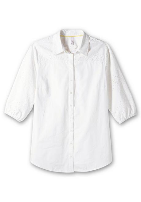 Sheego Longbluse Mit Lochstickerei, Gerundeter Saum - Weiß Sheego