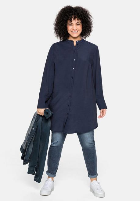 Sheego Longbluse Mit Stehkragen Und Passe Hinten - Marine Sheego