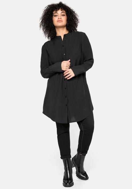 Sheego Longbluse Mit Stehkragen Und Passe Hinten - Schwarz Sheego