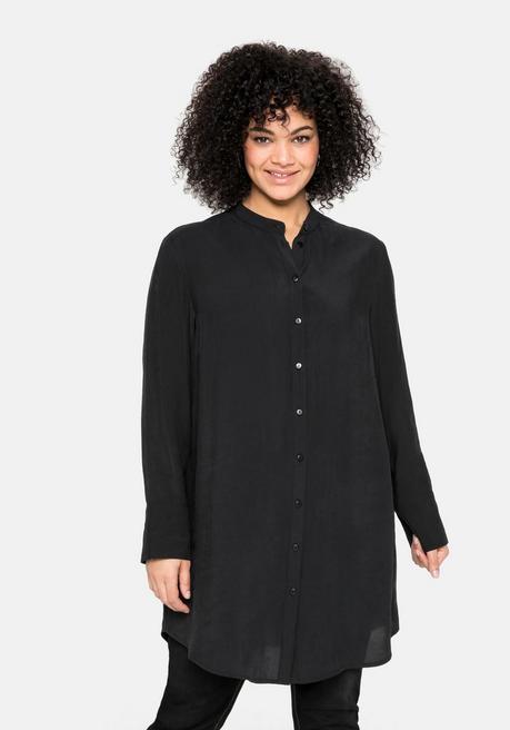 sheego Longbluse mit Stehkragen und Passe hinten - schwarz sheego