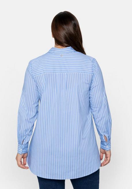 Sheego Longbluse Mit Streifen Und Gerundetem Saum - Mittelblau Sheego