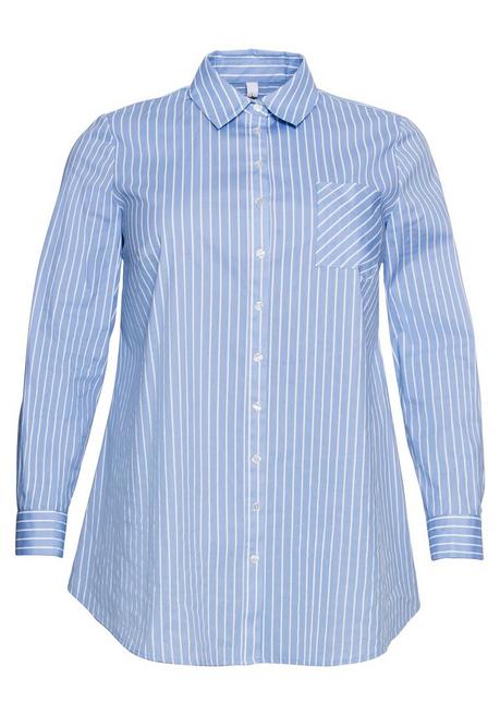 Sheego Longbluse Mit Streifen Und Gerundetem Saum - Mittelblau Sheego