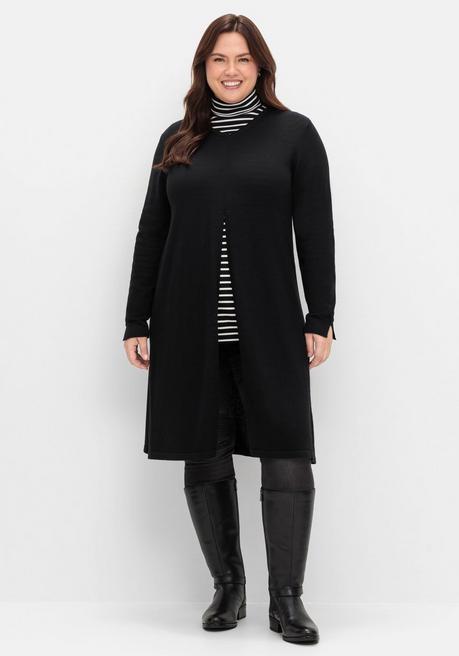 Sheego Longpullover In A-Linie, Mit Langem Schlitz Vorn - Schwarz Sheego