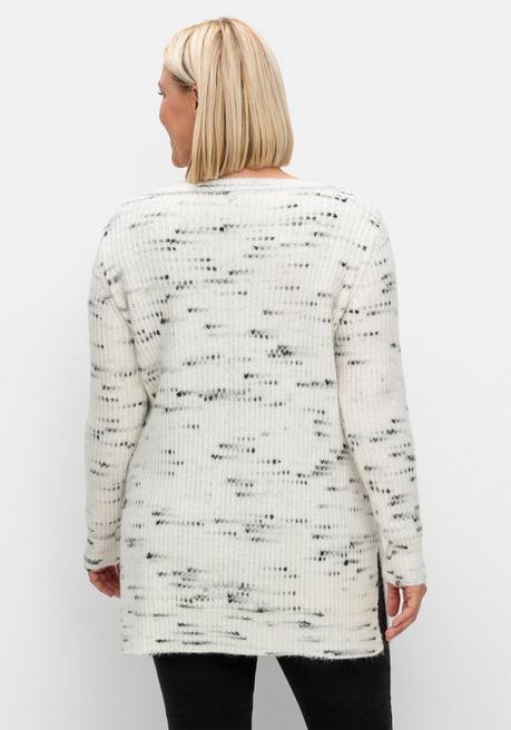 Sheego Longpullover Mit Kontrastgarn, Mit Wollanteil - Offwhite-schwarz Sheego