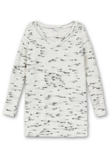 Sheego Longpullover Mit Kontrastgarn, Mit Wollanteil - Offwhite-schwarz Sheego