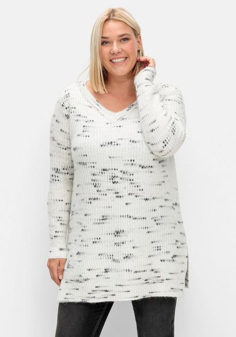Sheego Longpullover Mit Kontrastgarn, Mit Wollanteil - Offwhite-schwarz Sheego