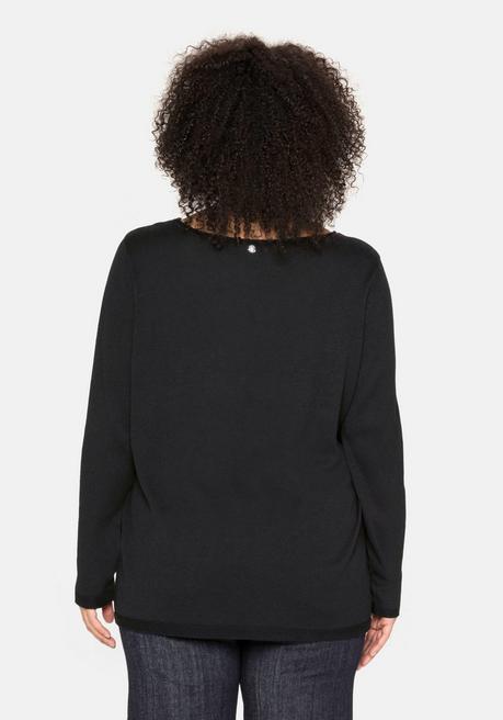 Sheego Longpullover Mit U-Boot-Ausschnitt Und Leinenanteil - Schwarz Sheego