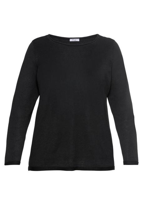 Sheego Longpullover Mit U-Boot-Ausschnitt Und Leinenanteil - Schwarz Sheego