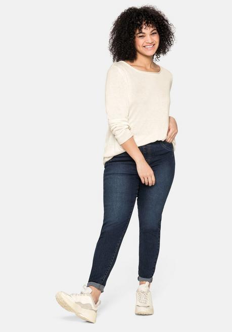 Sheego Longpullover Mit U-Boot-Ausschnitt Und Leinenanteil - Offwhite Sheego