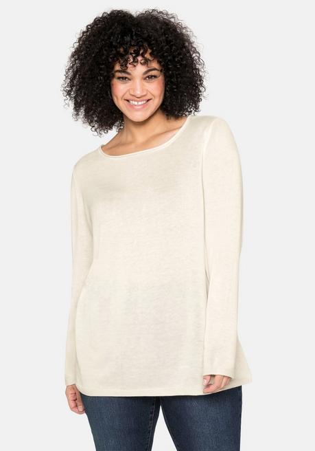 Sheego Longpullover Mit U-Boot-Ausschnitt Und Leinenanteil - Offwhite Sheego