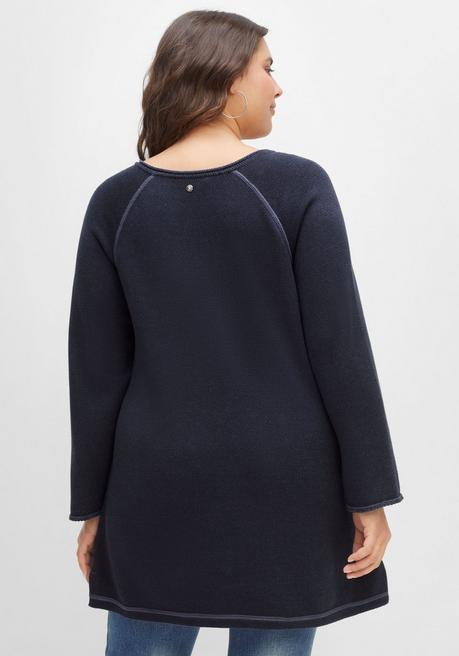 Sheego Longpullover Mit V-Ausschnitt Und Taschen Vorn - Nachtblau Sheego