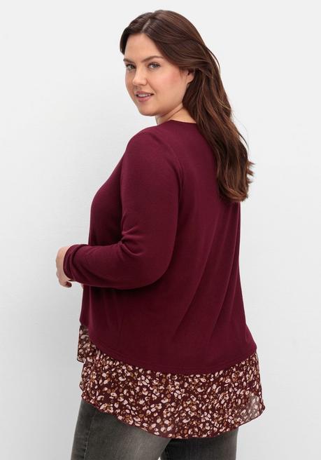 Sheego By Joe Browns Longshirt Aus Feinstrick, Mit Chiffonfutter - Weinrot Sheego