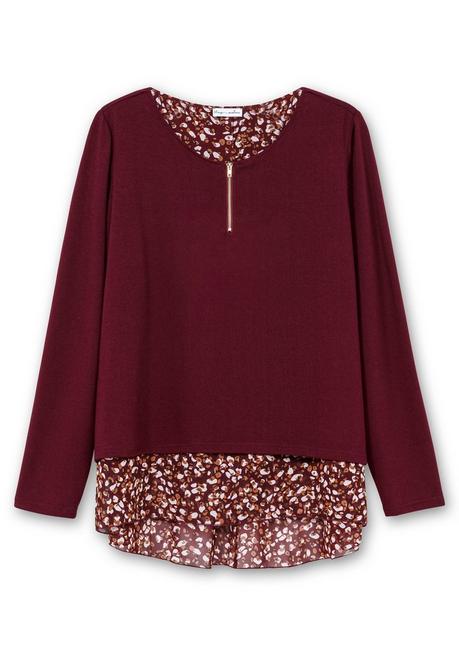 Sheego By Joe Browns Longshirt Aus Feinstrick, Mit Chiffonfutter - Weinrot Sheego