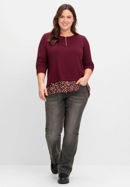 Sheego By Joe Browns Longshirt Aus Feinstrick, Mit Chiffonfutter - Weinrot Sheego