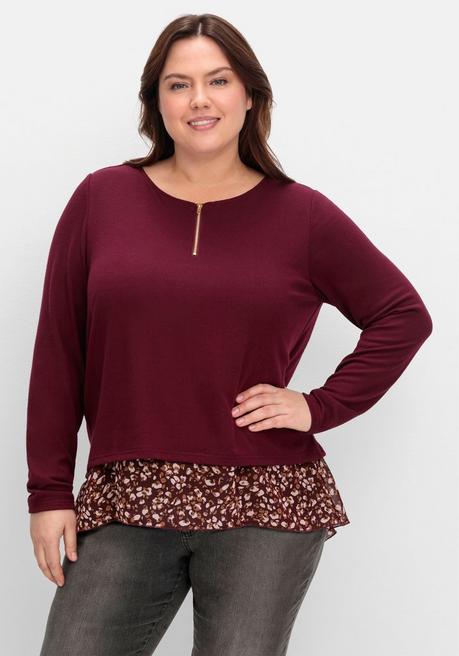 Sheego By Joe Browns Longshirt Aus Feinstrick, Mit Chiffonfutter - Weinrot Sheego