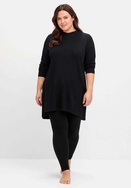 Sheego Longshirt Aus Interlock, Im Vokuhila-Schnitt - Schwarz Sheego